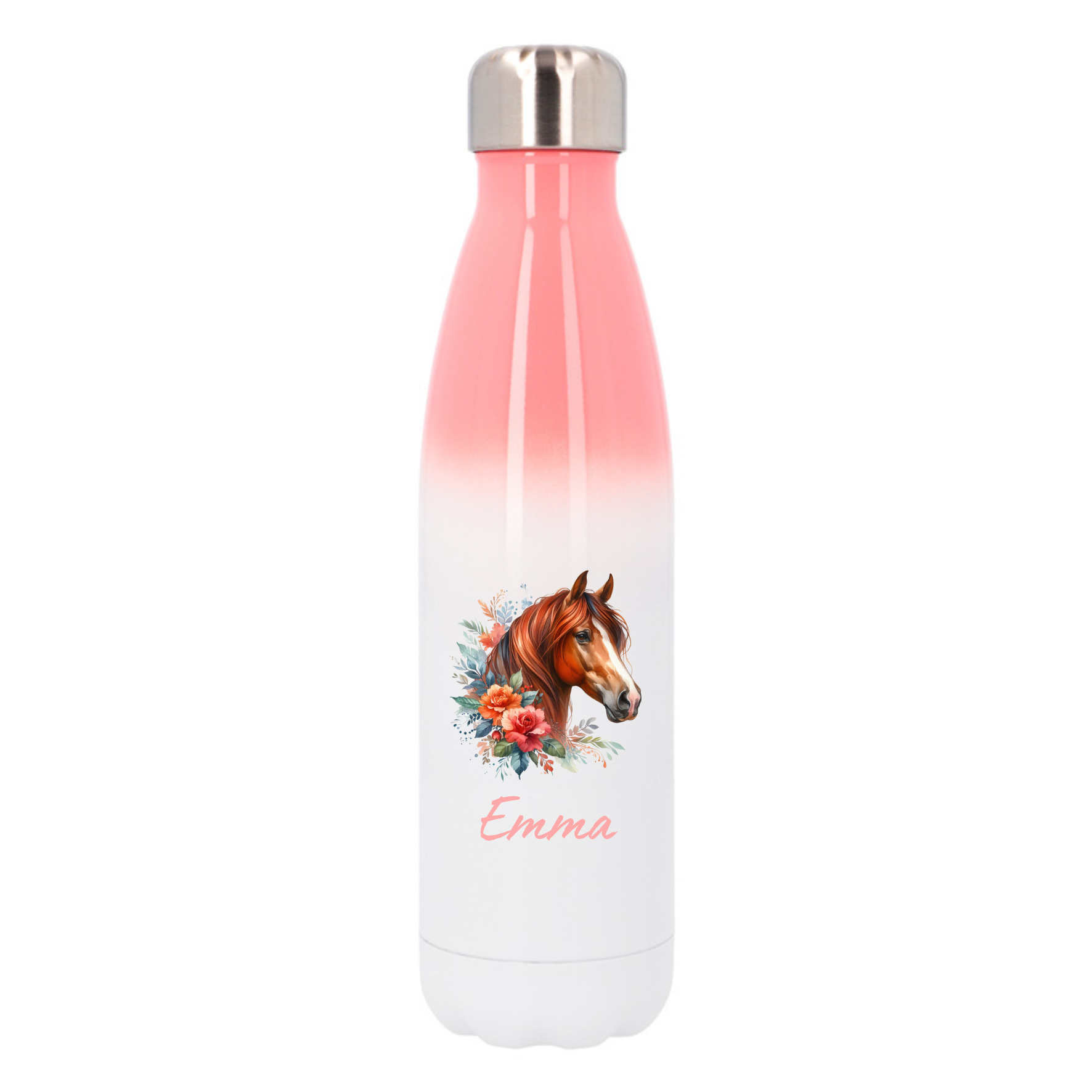 Gourde personnalisée isotherme 500 ml – Portrait de cheval & décor floral aquarelle – Image 5